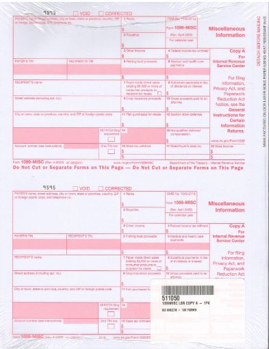 Picture of 5110 | 1099-MISC Federal Copy A (Red)  2-Up Format