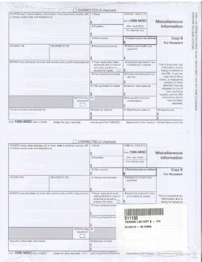 Picture of 5111 | 1099-MISC Recipient Copy B  2-Up Format