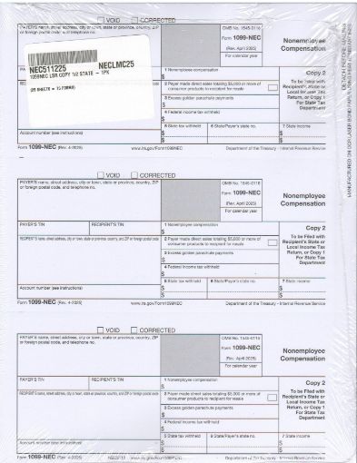 Picture of NEC5112 | 1099-NEC Payer or State Copy C  3-Up Format