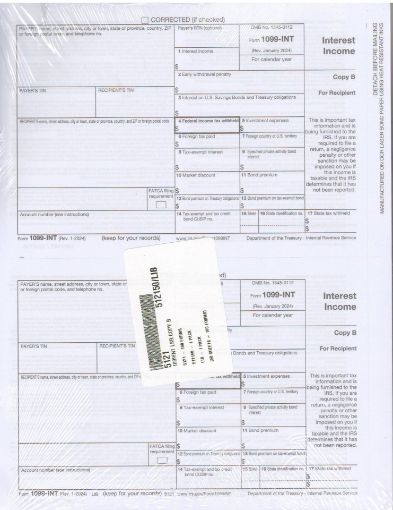 Picture of 5121 | 1099-INT Recipient Copy B  2-Up Format