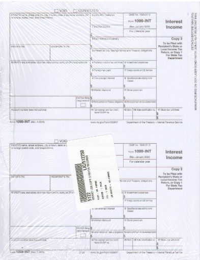 Picture of 5122 | 1099-INT Payer or State Copy C  2-Up Format
