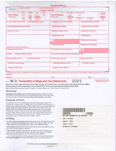 Picture of 5200 | W-3 Federal Transmittal of Income & Tax Statement - Red Copy