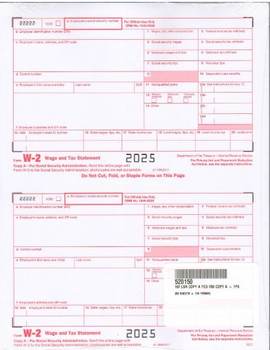 Picture of 5201 | W-2 Federal IRS Copy A. Red Copy
