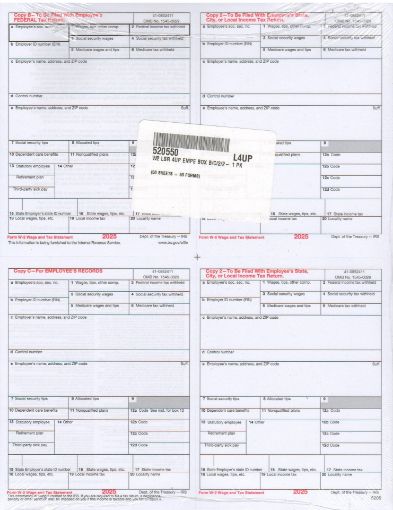 Picture of 5205 | W-2 Employee Copy B, C, 2 and 2 or Extra Copy - One Sheet per Employee