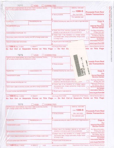 Picture of 5160-1 | 1099-S Federal Copy A (Red)  3-Up Format