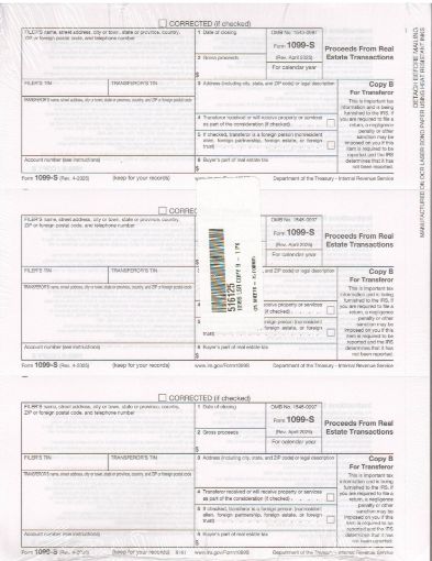 Picture of 5161-1 | 1099-S Copy B  3-Up Format