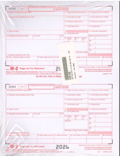 Picture of 5201 | W-2 Federal IRS Copy A. Red Copy