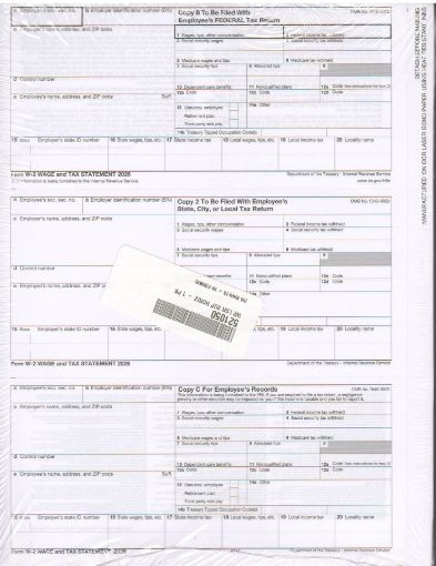 Picture of 5210 | W-2 3-Up Horizontal Employee Copies B, C, and 2